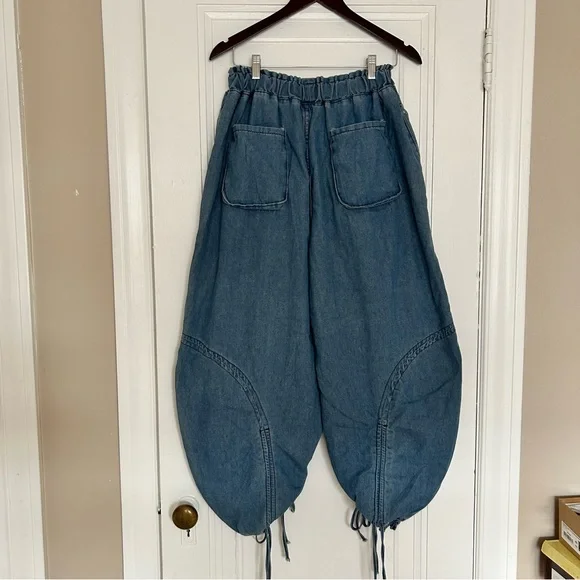 Stylish Blue Drawstring Denim Pants - Picture 2 of 4